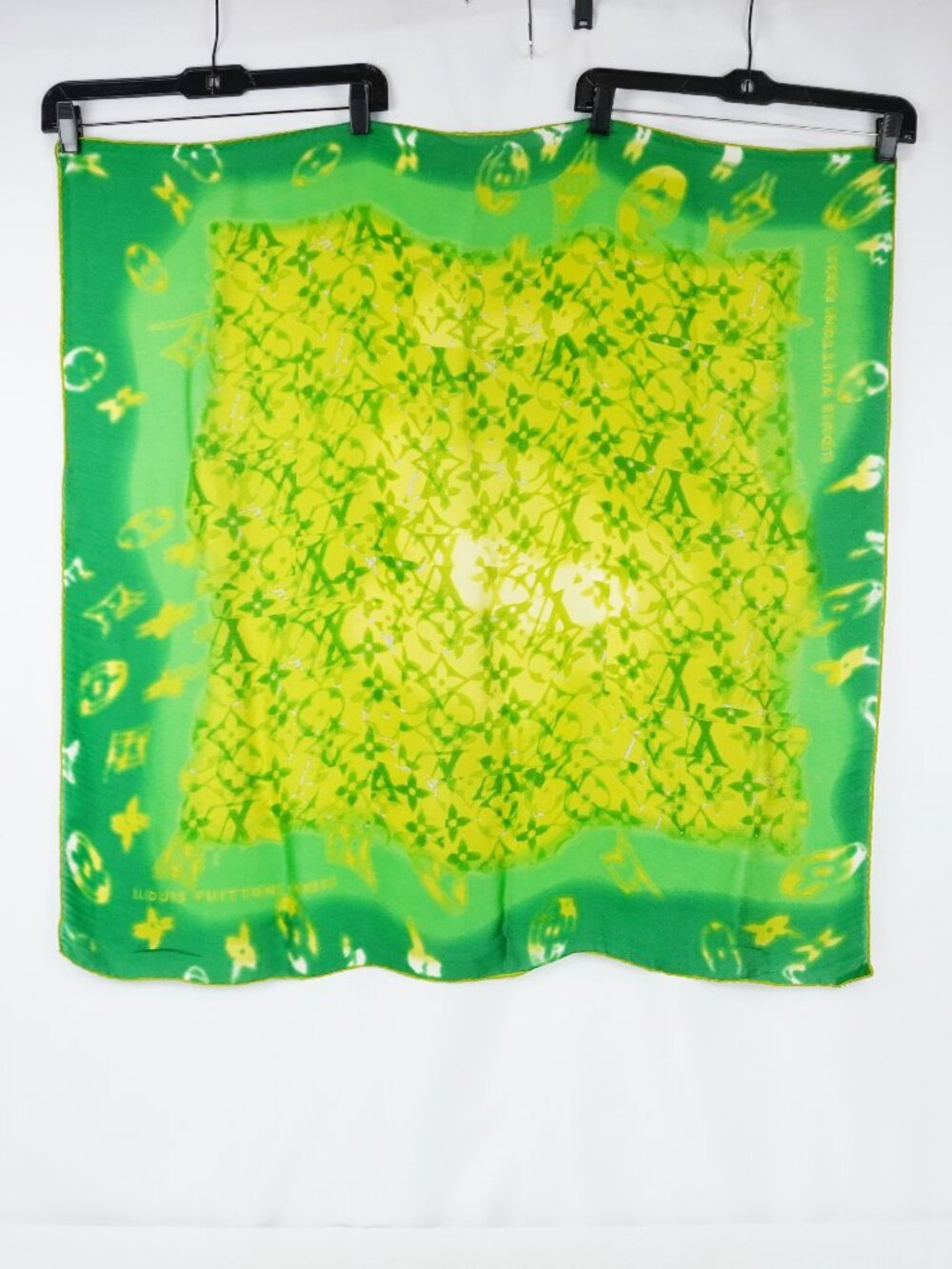 Louis Vuitton LV Flower Monogram Silk Square Scarf In Green & Yellow 86cm x 86cm